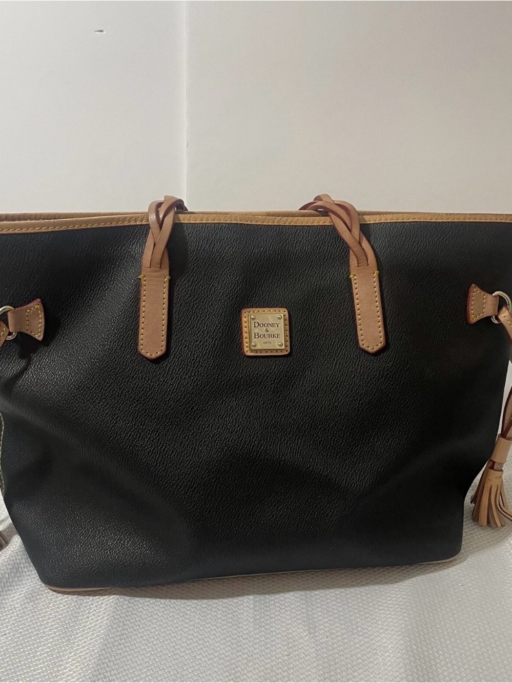 Dooney & Bourke Brown Tote with Tan Trim and Braided Handles
